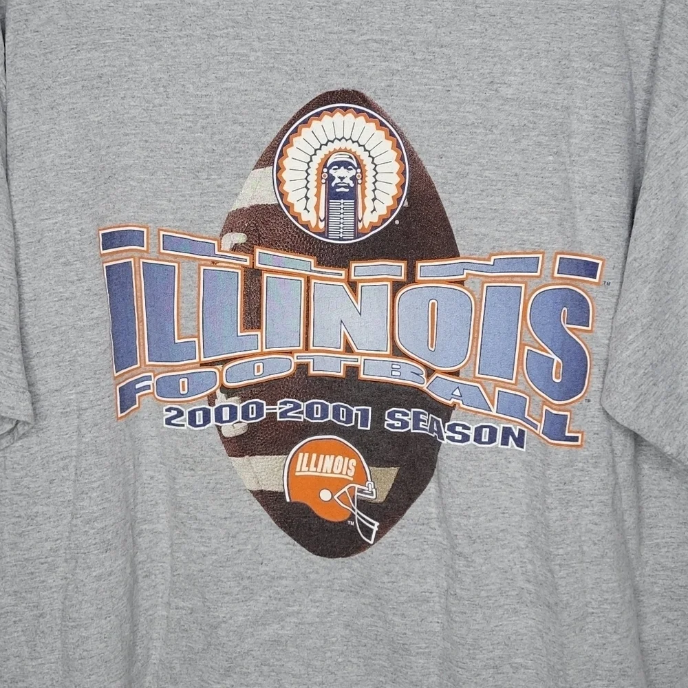Vintage Y2K Illinois Football Fighting Illini Double Sided Graphic T-Shirt Sz XL